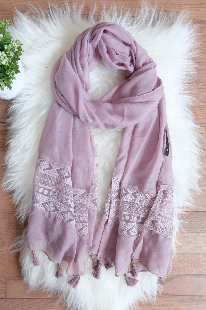 Luxury Embroidered Viscose with Tassel - Lilac - Hijabtale