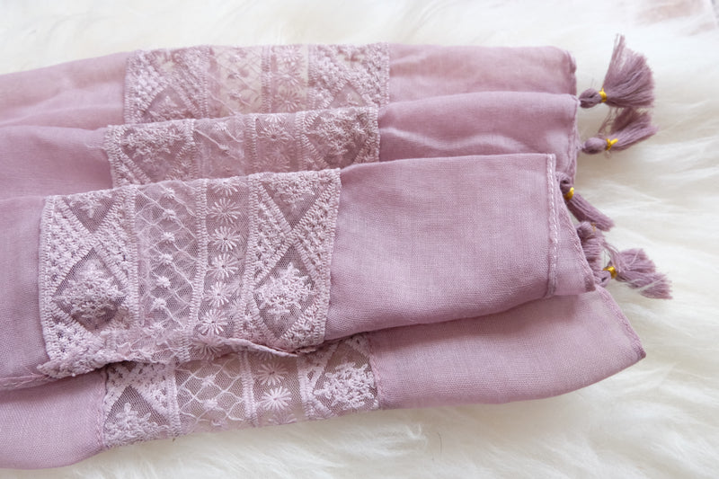 Luxury Embroidered Viscose with Tassel - Lilac - Hijabtale