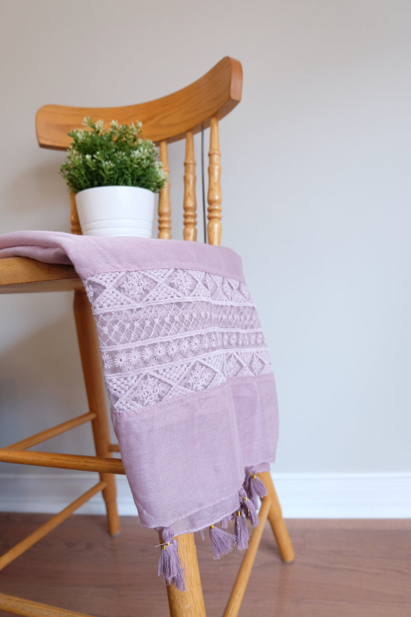 Luxury Embroidered Viscose with Tassel - Lilac - Hijabtale