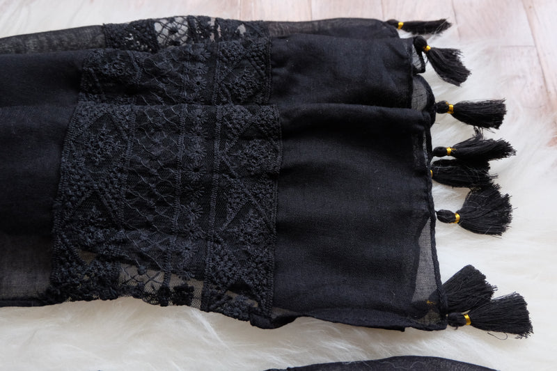 Luxury Embroidered Viscose with Tassel - Black - Hijabtale
