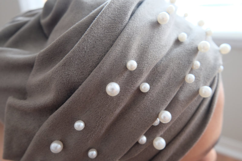 Luxury Suede Instant Turban with Pearl - Dark Olive - Hijabtale