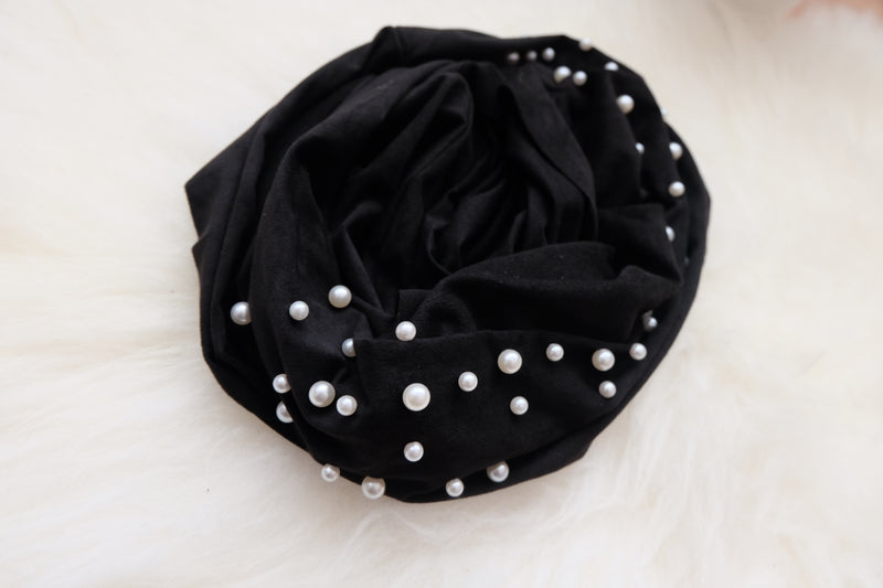 Luxury Suede Instant Turban with Pearl - Black - Hijabtale