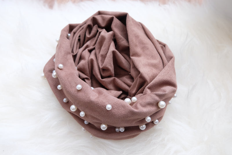 Luxury Suede Instant Turban with Pearl - Warm Taupe - Hijabtale
