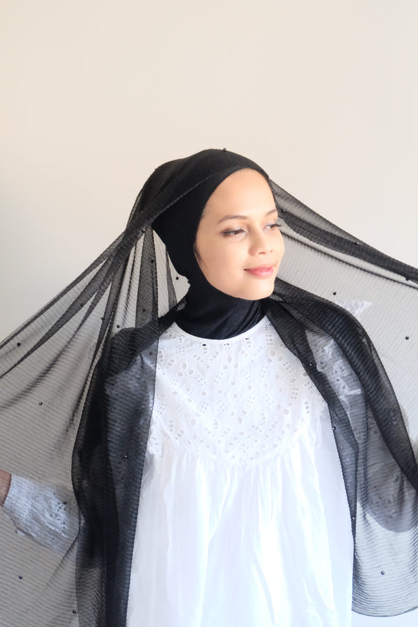 Luxury Shimmer Pearl Polyester - Black - Hijabtale