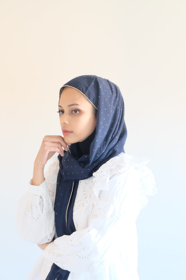 Luxury Studded Chiffon - Navy - Hijabtale