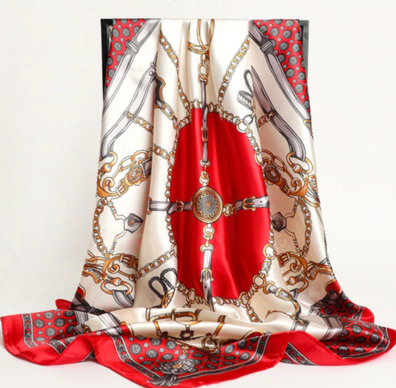Satin Print - Royal Red Belt - Hijabtale