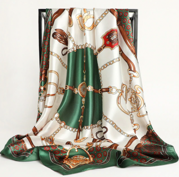 Satin Print - Royal Green Belt - Hijabtale